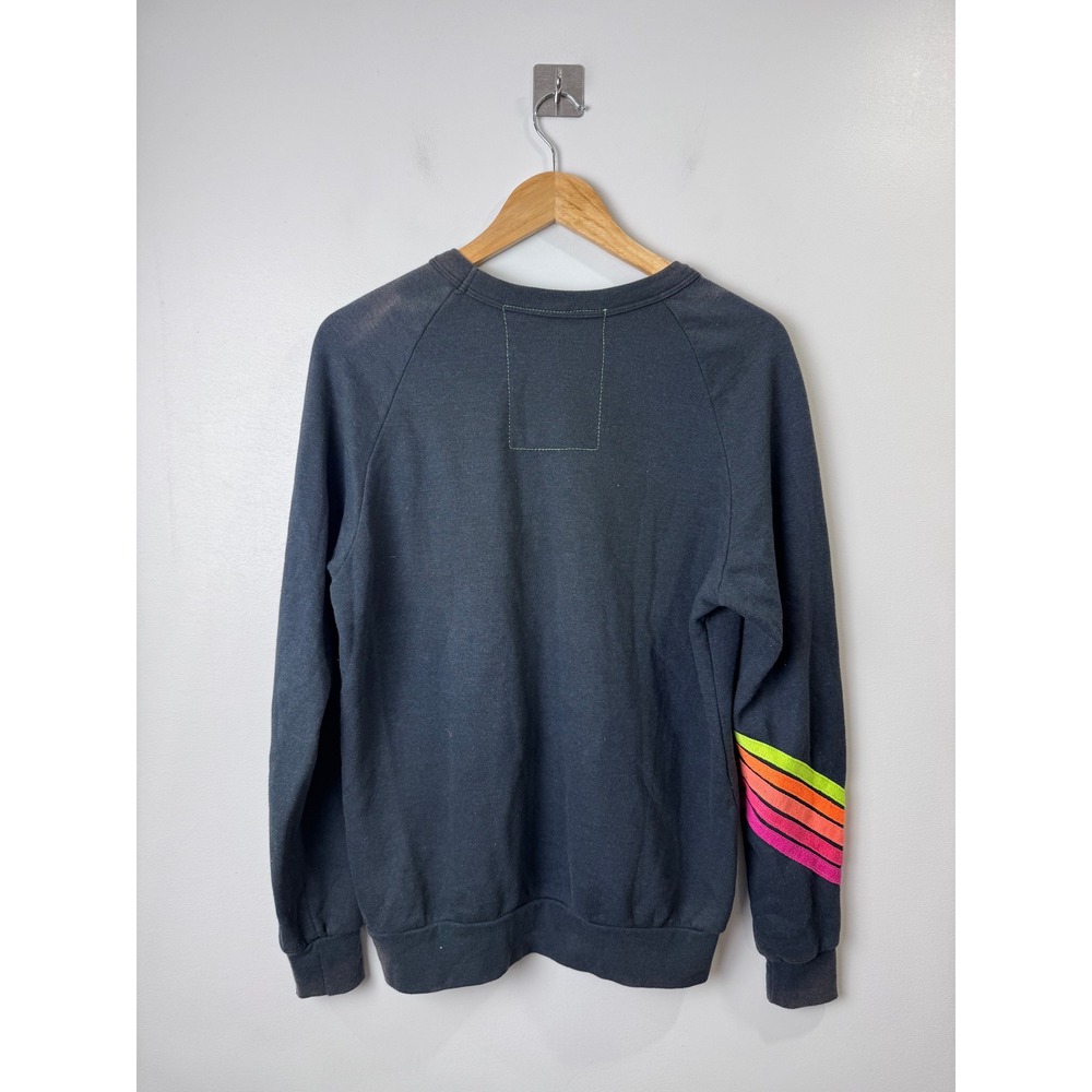 Aviator Nation Women Grey Lightning Bolt Neon Stripe Sweatshirt Small - Picture 5 of 10